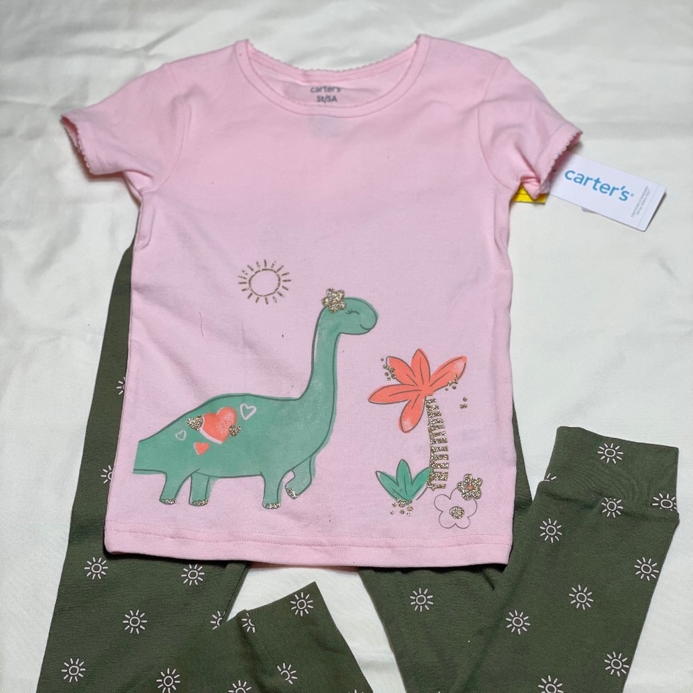 Toddler Girl Carter's Dinosaur Tops & Bottoms Pajama Set 3 piece. 1 Top 2 Bottom - Picture 4 of 4